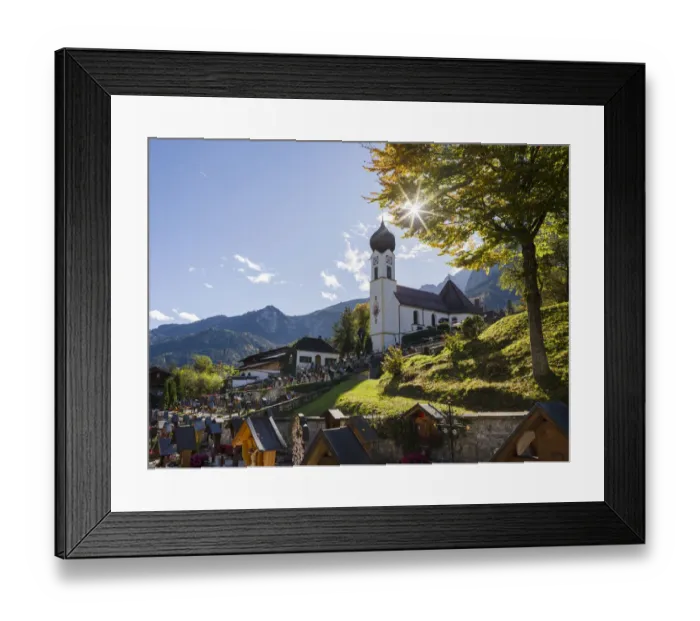 Framed Print : Church St. Johannes der Taufer (John the Baptist). Village Grainau near Framed Print : Church St. Johannes der Taufer (John the Baptist). Village Grainau near