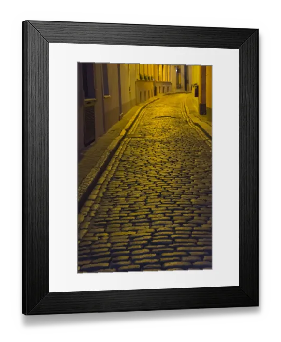 Framed Print : Night view of cobblestone street in the old town, Riga, Latvia