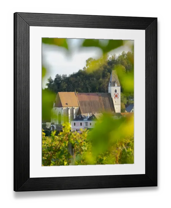 Framed Print : Church Heiliger Mauritius (Saint Maurice). Historic village Spitz located in wine-growing Framed Print : Church Heiliger Mauritius (Saint Maurice). Historic village Spitz located in wine-growing