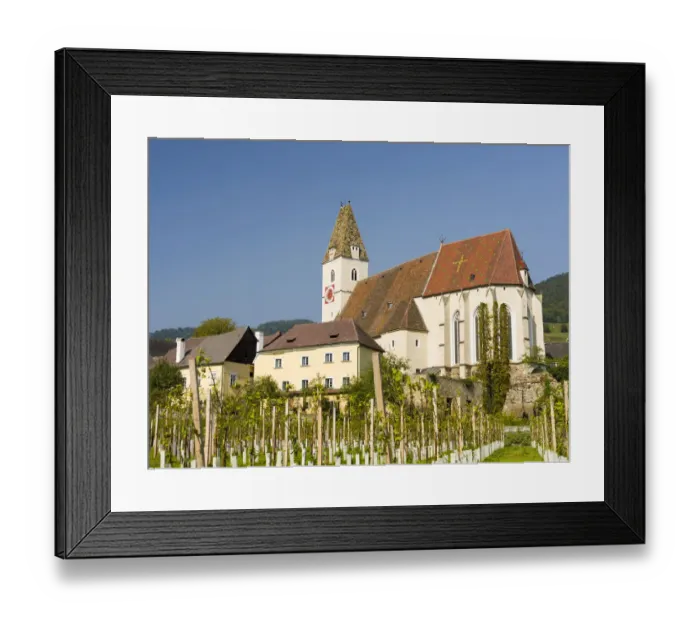 Framed Print : Church Heiliger Mauritius (Saint Maurice). Historic village Spitz located in wine-growing Framed Print : Church Heiliger Mauritius (Saint Maurice). Historic village Spitz located in wine-growing