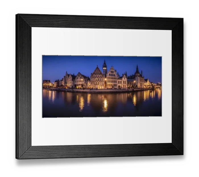 Framed Print : Europe, Belgium, Ghent. Panoramic of town and canal reflections at night Framed Print : Europe, Belgium, Ghent. Panoramic of town and canal reflections at night
