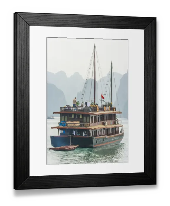 Framed Print : Bay, Vietnam (UNESCO World Heritage Site). Junk in the bay