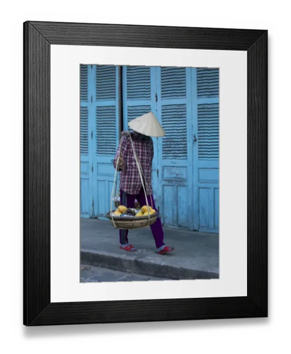Framed Print : Vietnam. Street vendor with fruit and vegetable basket. Hoi Anh