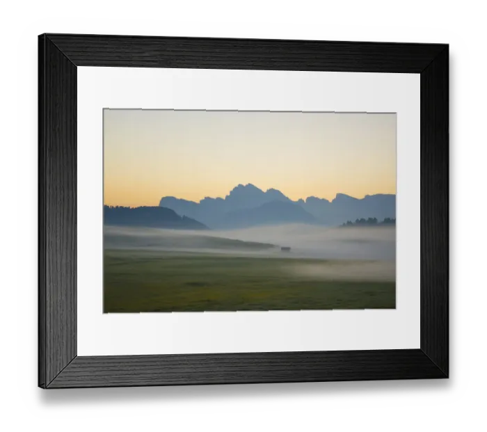 Framed Print : Europe, Italy, South Tirol. Sunrise on the Sasso Lungo and Sasso Piatto Mountains