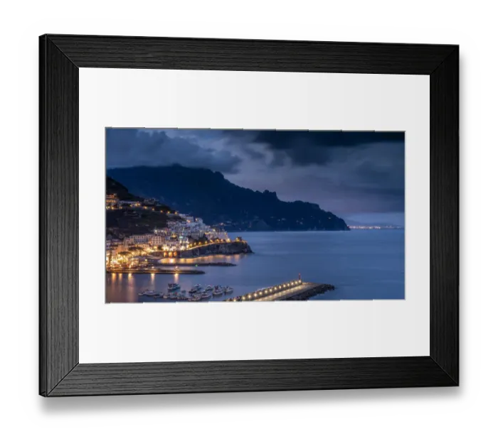 Framed Print : Europe, Italy, Campania. Sunset on town and Amalfi Coast Framed Print : Europe, Italy, Campania. Sunset on town and Amalfi Coast
