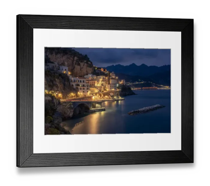 Framed Print : Europe, Italy, Atrani. Sunset on town and Amalfi Coast