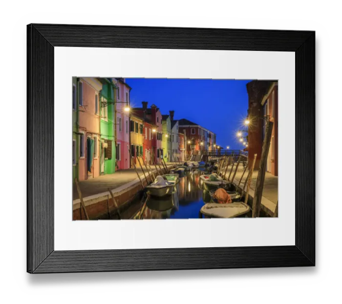 Framed Print : Europe, Italy, Venice. Blue hour on canal in Burano