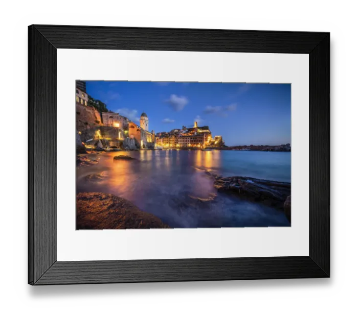 Framed Print : Europe, Italy, Vernazza. Landscape with village and ocean at sunset Framed Print : Europe, Italy, Vernazza. Landscape with village and ocean at sunset