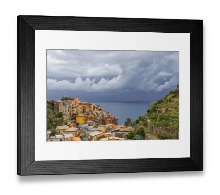 Framed Print : Europe, Italy, Manarola. Landscape with town and ocean Framed Print : Europe, Italy, Manarola. Landscape with town and ocean