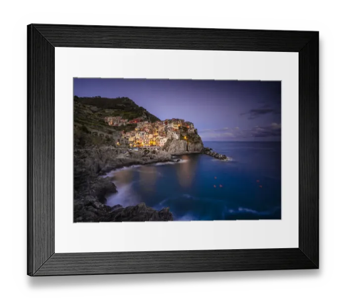 Framed Print : Europe, Italy, Manarola. Sunset coastline with town and ocean Framed Print : Europe, Italy, Manarola. Sunset coastline with town and ocean