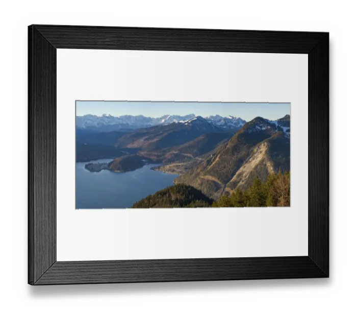 Framed Print : View from Mt. Jochberg near lake Walchensee towards lake Walchensee Framed Print : View from Mt. Jochberg near lake Walchensee towards lake Walchensee