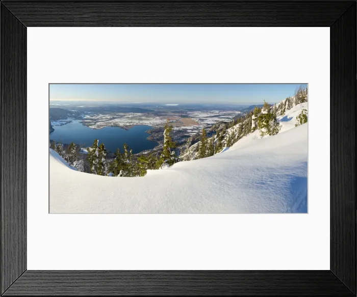 Framed Print : View towards lake Kochelsee and the foothills of the Alps near Munich. View from Mt