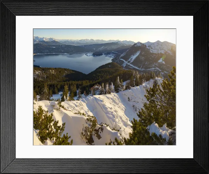 Framed Print : View towards lake Walchensee and the Karwendel mountain range. View from Mt