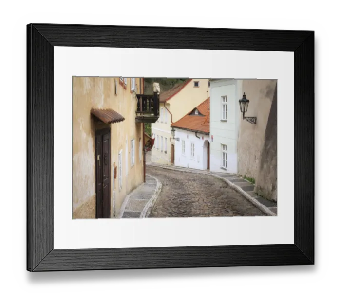 Framed Print : Europe, Czech Republic, Prague. Houses on cobblestone street