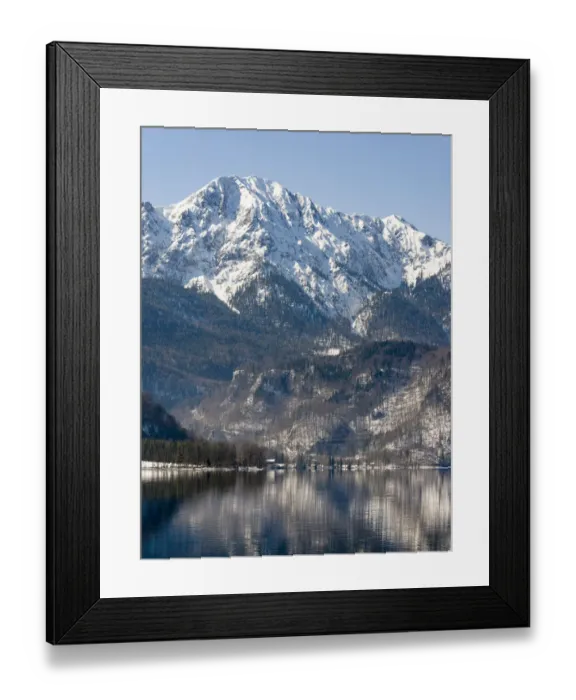 Framed Print : Lake Kochelsee at village Kochel am See during winter in the Bavarian Alps. Mt