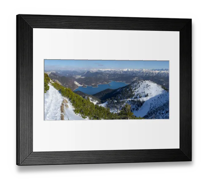 Framed Print : View towards lake Walchensee and Karwendel mountain range. View from Mt