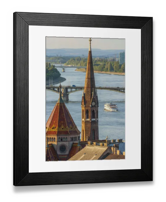 Framed Print : View from Castle Hill of the Margaret Bridge crossing the Danube River, Buda side