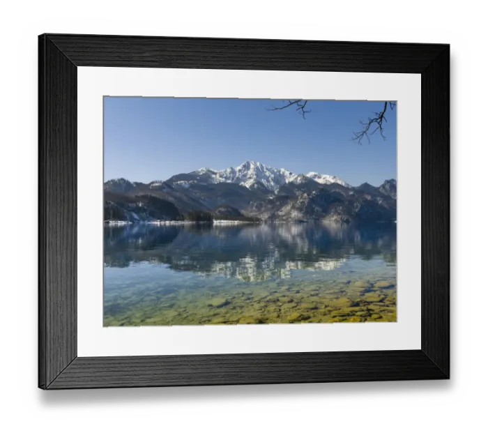 Framed Print : Lake Kochelsee at village Kochel am See during winter in the Bavarian Alps. Mt