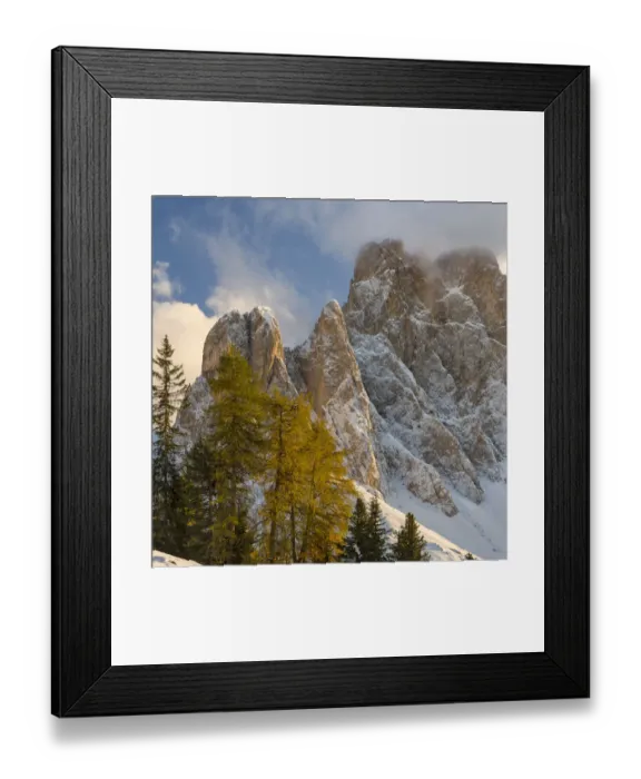 Framed Print : Geisler mountain range in the dolomites of the Villnoss Valley in South Tyrol