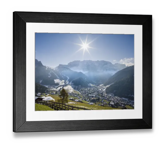 Framed Print : Sella mountain range and village Wolkenstein, Selva in the dolomites of South Tyrol