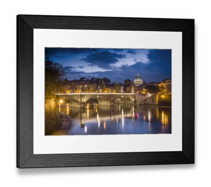 Framed Print : Europe, Italy, Rome. Dome of Sistine Chapel with Tiber River and bridge lit at sunset Framed Print : Europe, Italy, Rome. Dome of Sistine Chapel with Tiber River and bridge lit at sunset