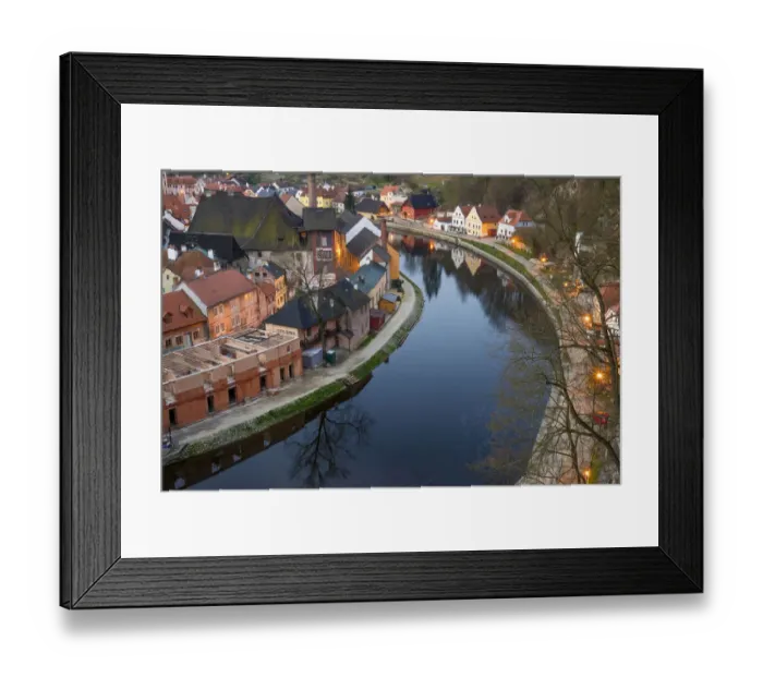 Framed Print : Europe, Czech Republic, Cesky Krumlov. Overview of town and Vltava River Framed Print : Europe, Czech Republic, Cesky Krumlov. Overview of town and Vltava River