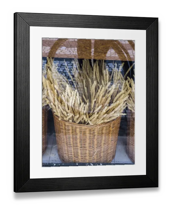 Framed Print : Portugal, Lisbon. Dried wheat stalks in the window of a bakery