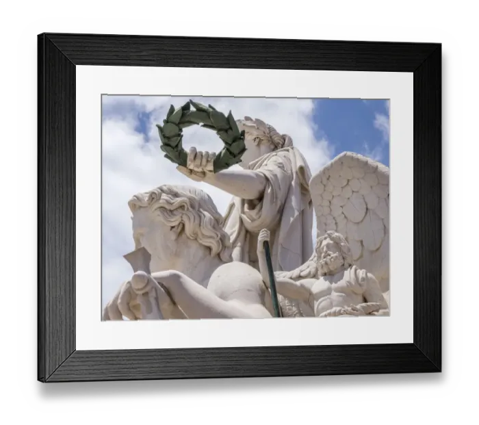 Framed Print : Portugal, Lisbon. Close-up of sculptures at the top of 18th century Arco da Rua Augusta