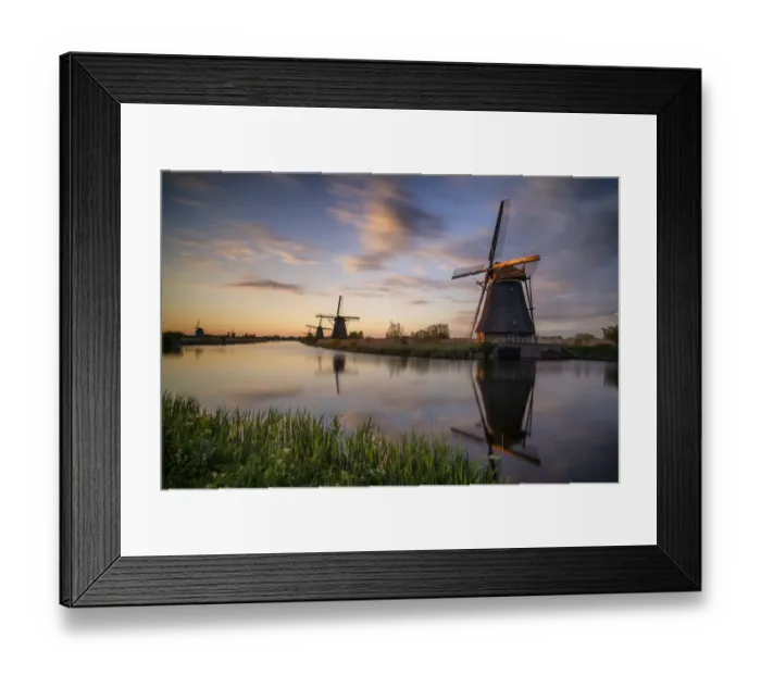 Framed Print : Europe, The Netherlands. Kinderdijk windmills at sunset