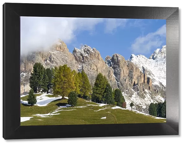Geisler mountain range in the dolomites of the Groden Valley or Val Gardena in South
