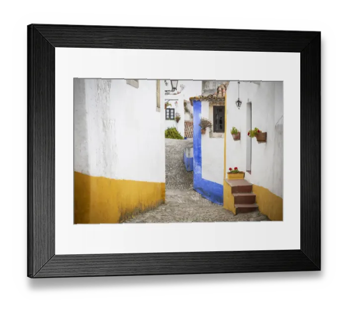 Framed Print : Europe, Portugal, Obidos. Houses on cobblestone street Framed Print : Europe, Portugal, Obidos. Houses on cobblestone street