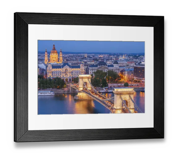 Framed Print : Hungary, Budapest. Szechenyi Chain Bridge across the Danube River