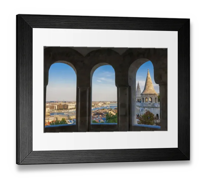 Framed Print : Hungary, Budapest. View from inside Fishermans Bastion Framed Print : Hungary, Budapest. View from inside Fishermans Bastion