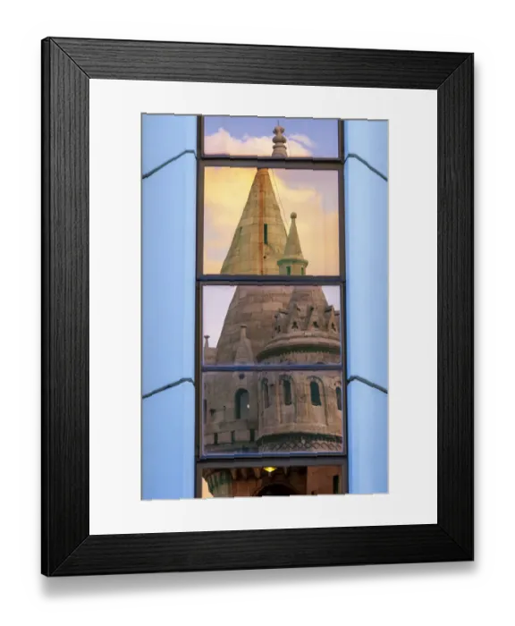 Framed Print : Reflection of Fishermans Bastion next to Matyas Church, Castle Hill Framed Print : Reflection of Fishermans Bastion next to Matyas Church, Castle Hill