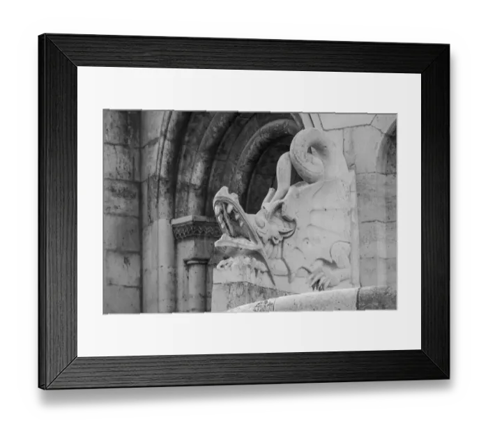 Framed Print : Hungary, Budapest. Dragon statue at Fishermans Bastion building Framed Print : Hungary, Budapest. Dragon statue at Fishermans Bastion building