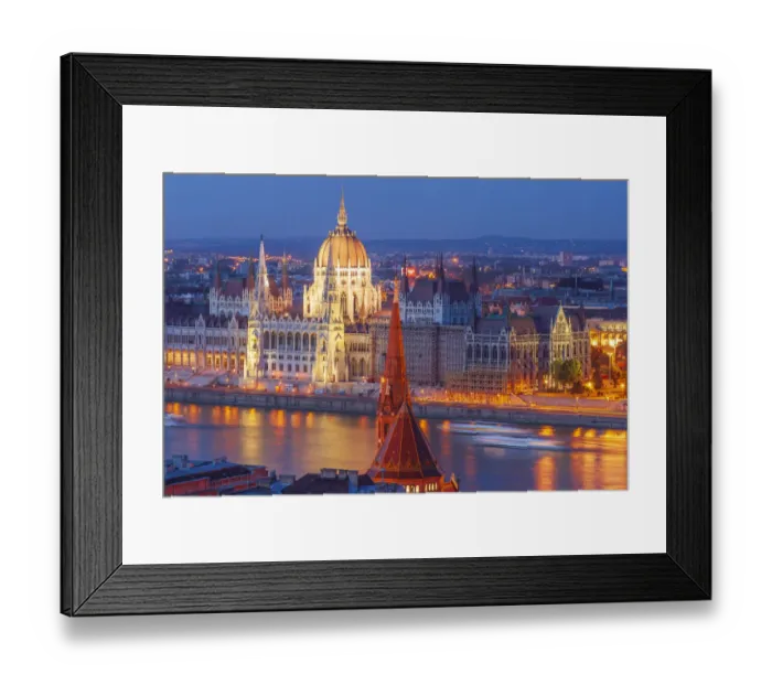 Framed Print : View of Parliament Buildings along Danube River at dusk, Budapest, Capital of Hungary Framed Print : View of Parliament Buildings along Danube River at dusk, Budapest, Capital of Hungary