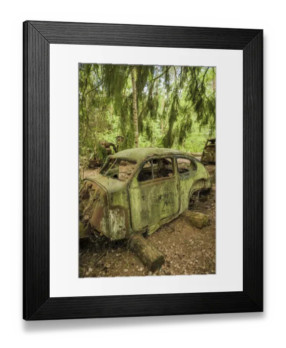 Framed Print : Sweden, Smaland, Ryd, Kyrko Mosse Car Cemetery, former junkyard now pubic park Framed Print : Sweden, Smaland, Ryd, Kyrko Mosse Car Cemetery, former junkyard now pubic park
