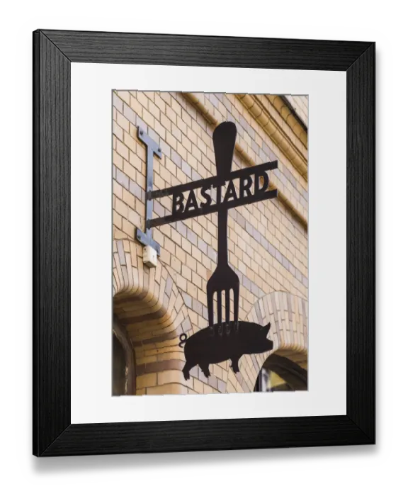Framed Print : Sweden, Scania, Malmo, Lilla Torg square area, sign for the Bastard Restaurant