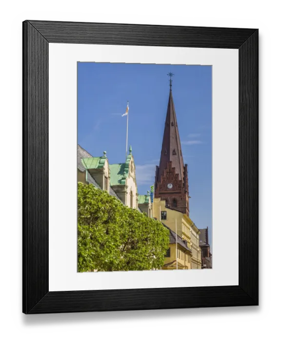 Framed Print : Sweden, Scania, Malmo, Sankt Petri Krka church and city buildings (Editorial Use Only) Framed Print : Sweden, Scania, Malmo, Sankt Petri Krka church and city buildings (Editorial Use Only)