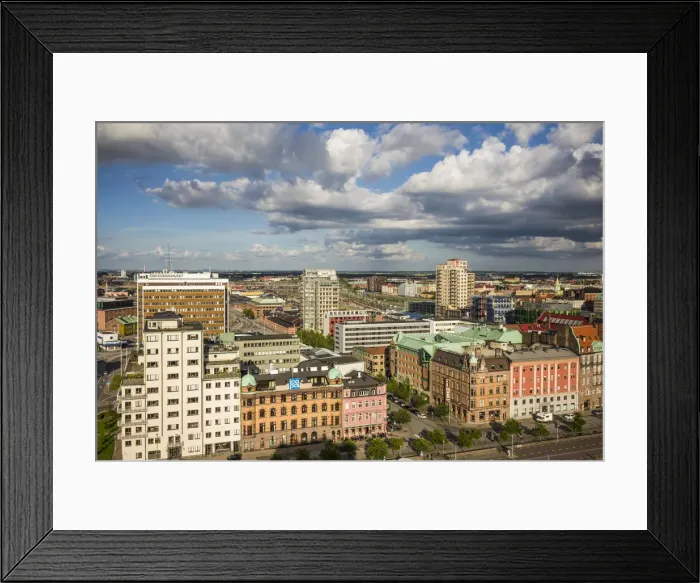 Framed Print : Sweden, Scania, Malmo, Inre Hamnen inner harbor, elevated skyline view