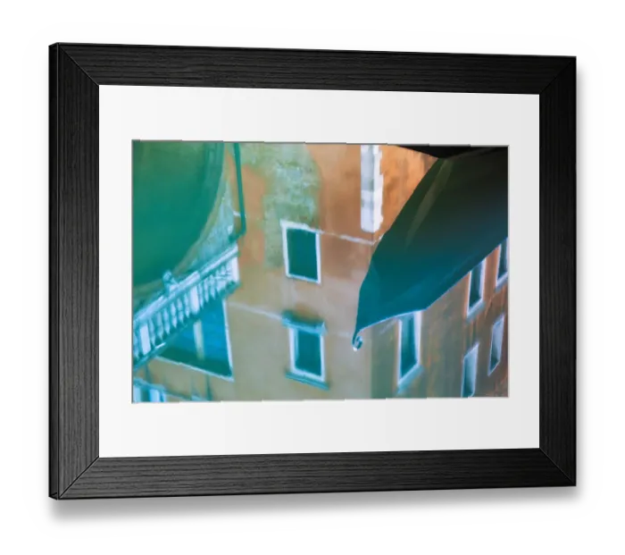Framed Print : Europe, Italy, Venice. reflections of gondola and buildings in still canal Framed Print : Europe, Italy, Venice. reflections of gondola and buildings in still canal