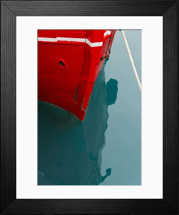 Framed Print : Red boat on the ocean, Narsarsuaq, Greenland
