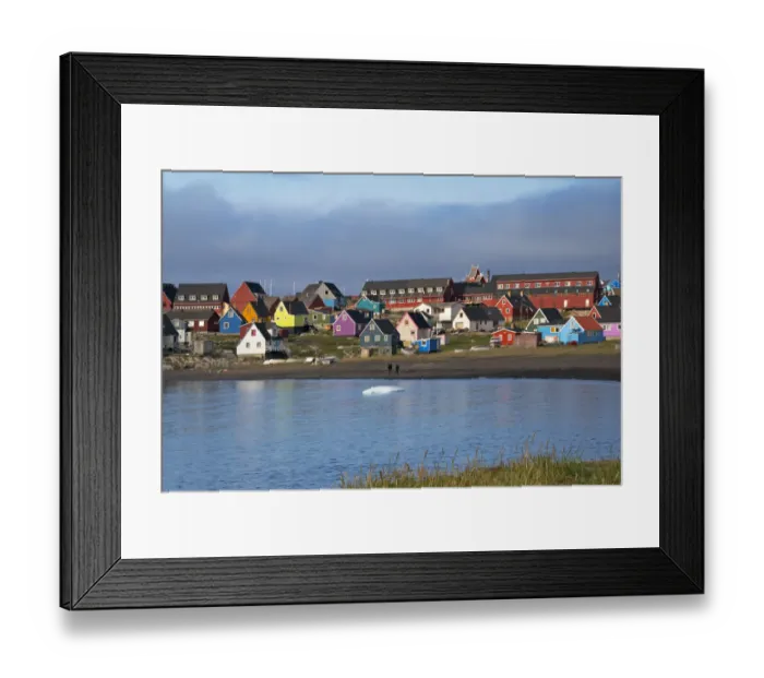 Framed Print : Brightly painted houses on the beach, Qeqertarsuaq, Greenland