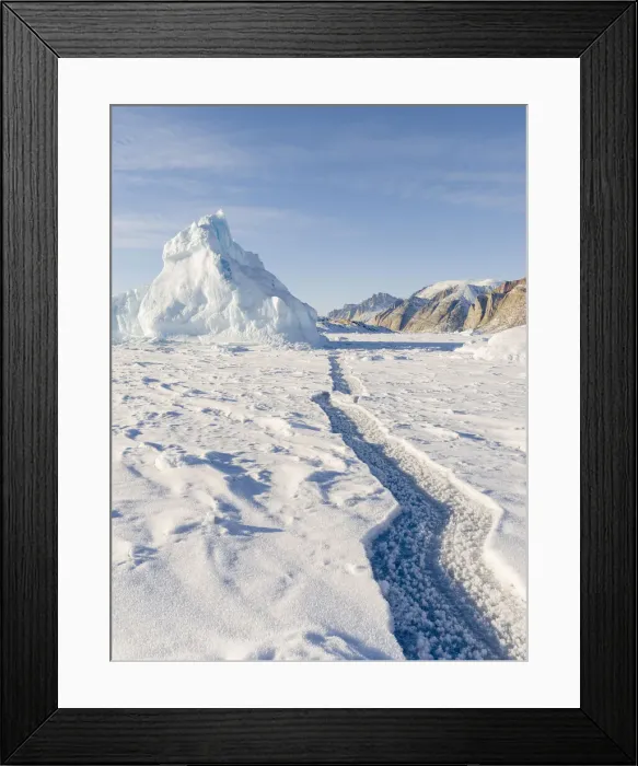 Framed Print : Icebergs in front of Appat Island, frozen into the sea ice of the Uummannaq fjord system Framed Print : Icebergs in front of Appat Island, frozen into the sea ice of the Uummannaq fjord system