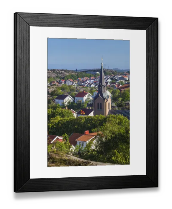 Framed Print : Sweden, Bohuslan, Kungshamn, town view from the south, with church (Editorial Use Only) Framed Print : Sweden, Bohuslan, Kungshamn, town view from the south, with church (Editorial Use Only)