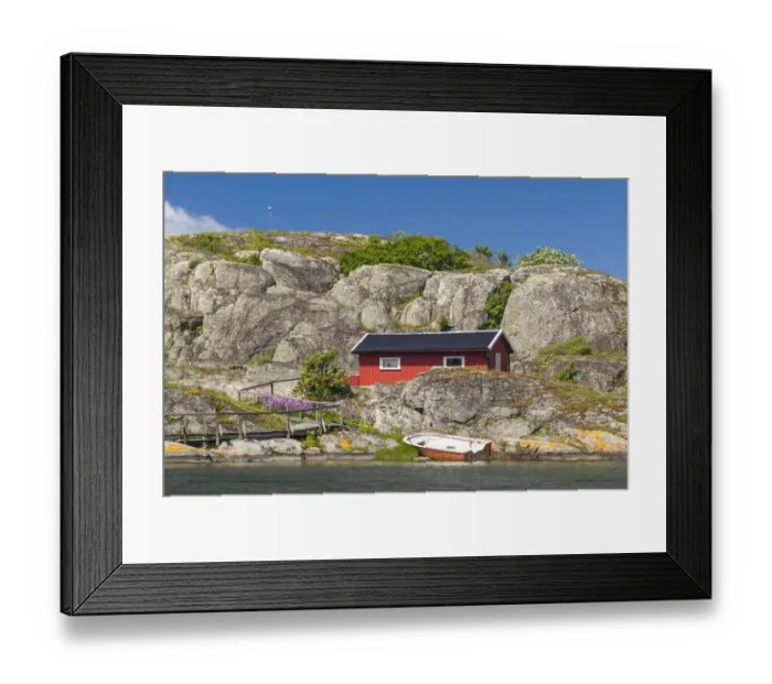 Framed Print : Sweden, Bohuslan, Marstrand, red coastal fishing shack Framed Print : Sweden, Bohuslan, Marstrand, red coastal fishing shack