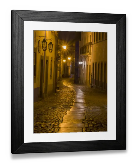 Framed Print : Portugal, Obidos. Walkway along the walled town of Obidos at night Framed Print : Portugal, Obidos. Walkway along the walled town of Obidos at night