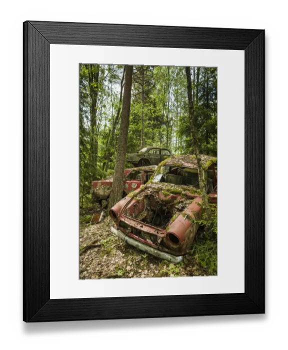 Framed Print : Sweden, Varmland, Bastnas, Bastnas Car Cemetery public park, antique car junkyard Framed Print : Sweden, Varmland, Bastnas, Bastnas Car Cemetery public park, antique car junkyard