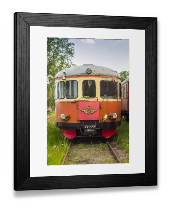 Framed Print : Sweden, Vastmanland, Nora, antique train wagons
