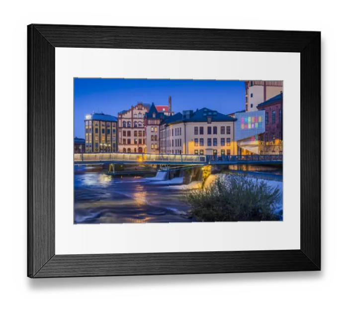 Framed Print : Sweden, Norrkoping, early Swedish industrial town, factory buildings Framed Print : Sweden, Norrkoping, early Swedish industrial town, factory buildings